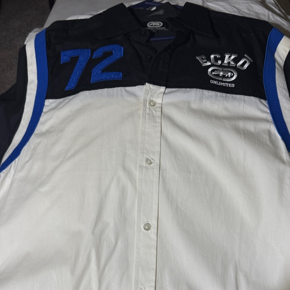 Ecko Unlimited Black and White Casual Shirt with Blue Accents
